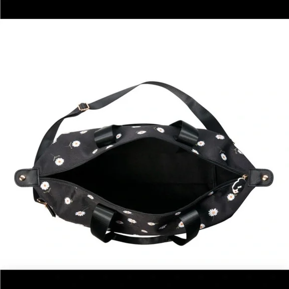 Alice + Olivia NWT Black Canvas Duffel/ Travel Bag with Daisy Print - Picture 6 of 6